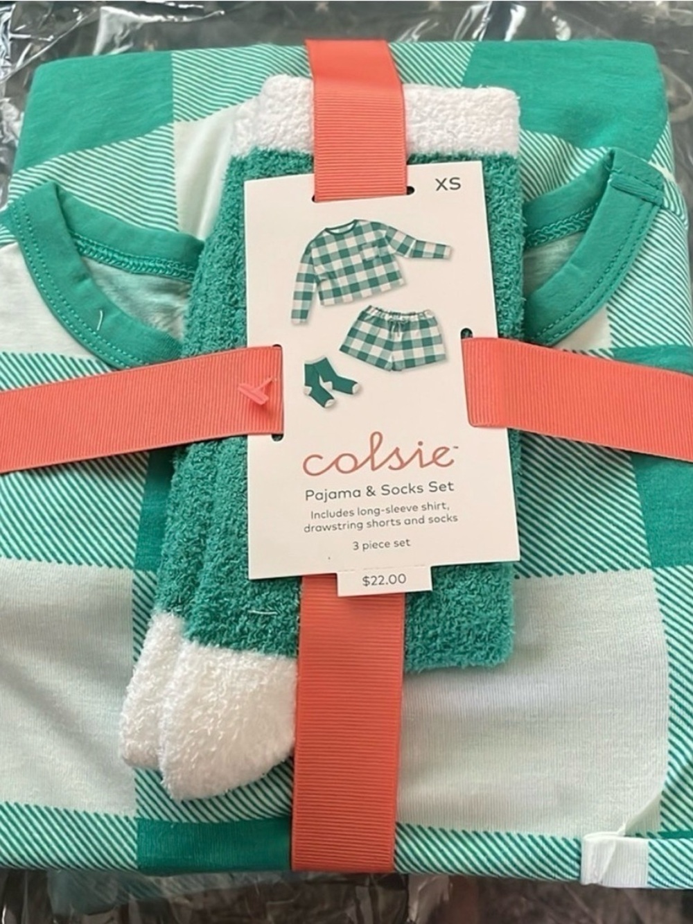 COLSIE Plaid Pajama & Sock Set, Women’s Medium, Green White - Picture 2 of 2